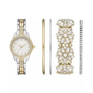 Folio Women's Two-Tone Bracelet Watch Gift Set 31mm | Crystal Accents NWT